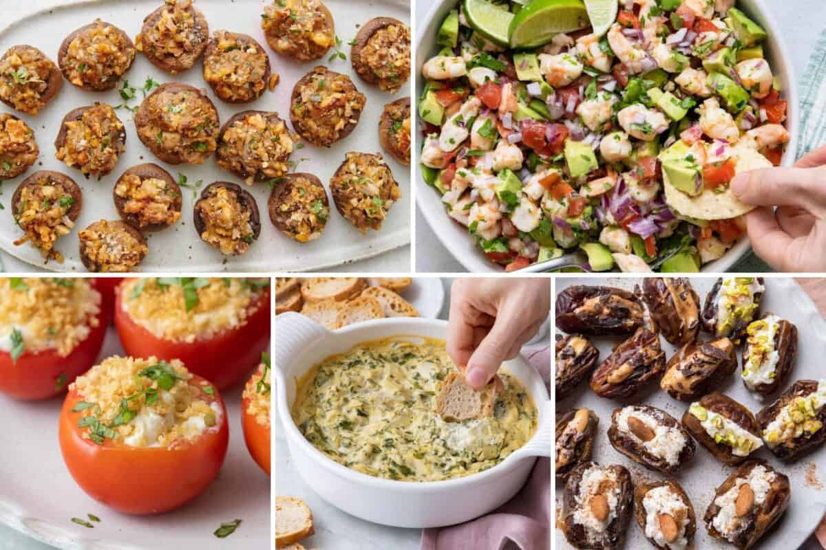 5 image collage of appetizer ideas for New Years.