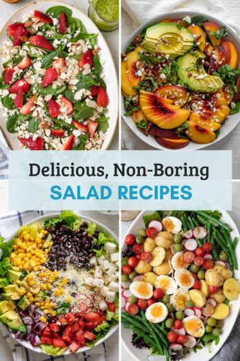 Collage image of 4 salad recipes