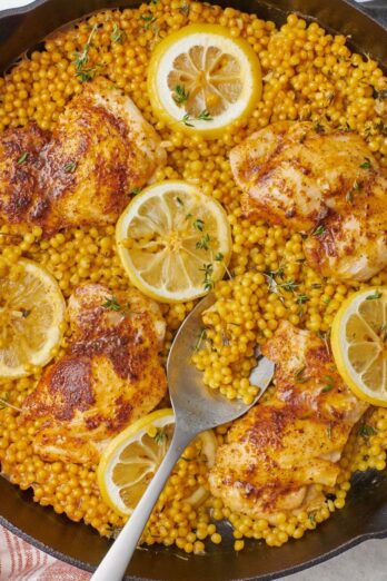 Skillet chicken with couscous.