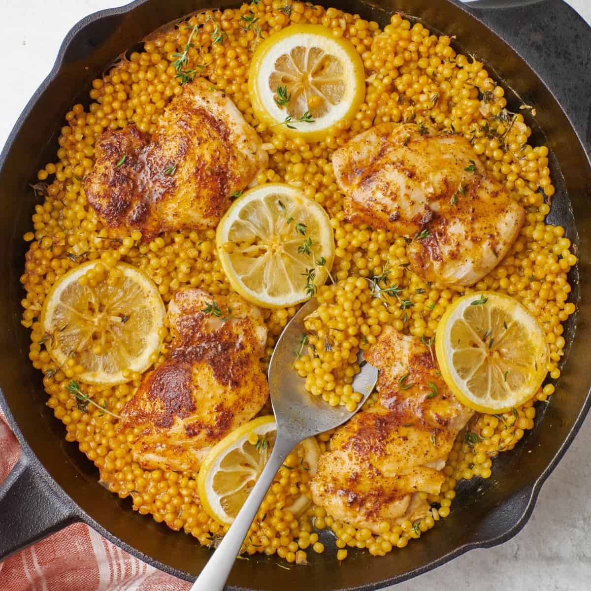 Skillet chicken with couscous.