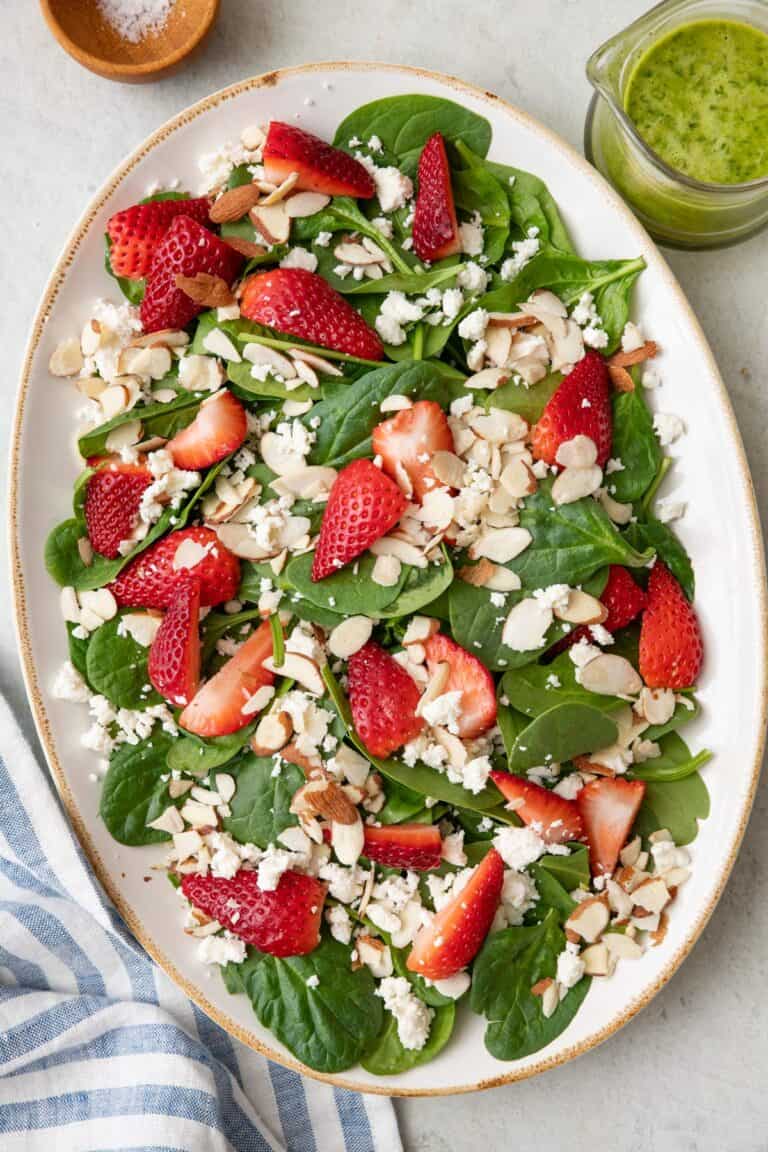 Feta Spinach Strawberry Salad {Fresh Basil Vinaigrette} - Feel Good Foodie