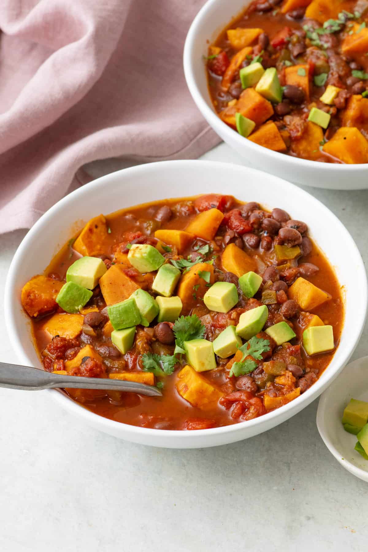  Sweet Potato Chili in a white bowl