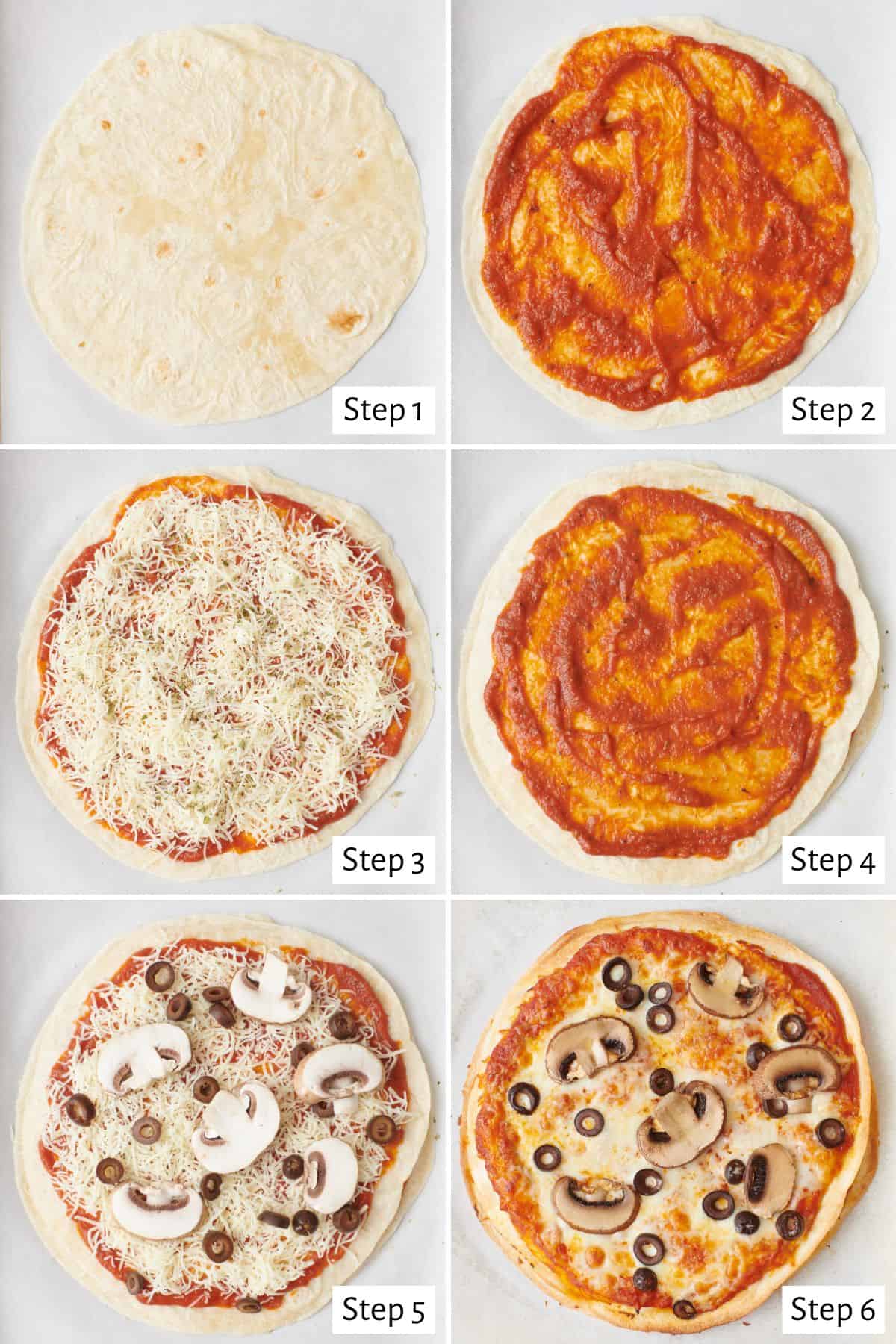 Collage of margharita pizza before and after cooking