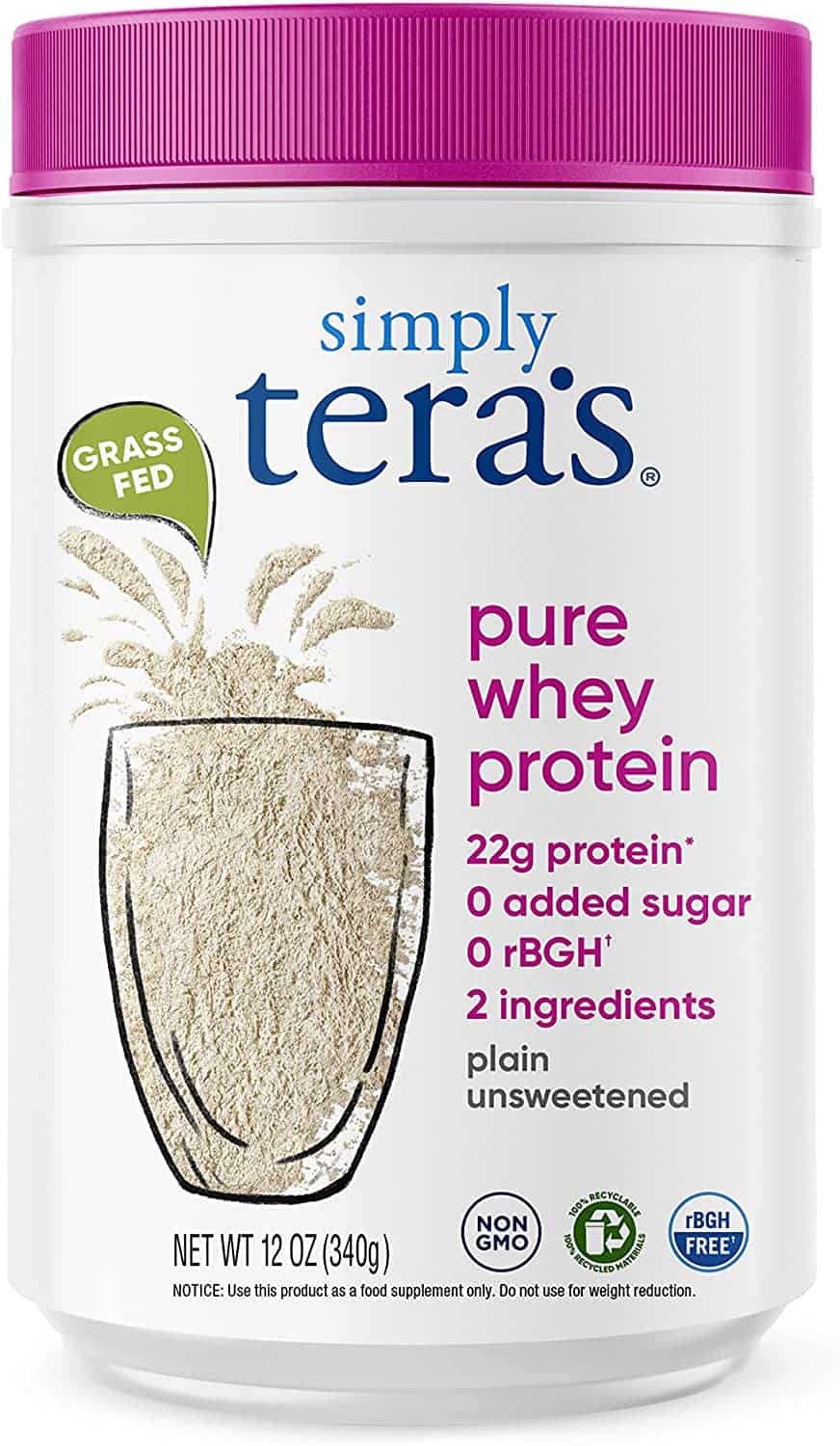 Simpy tera's pure whey protein powder.