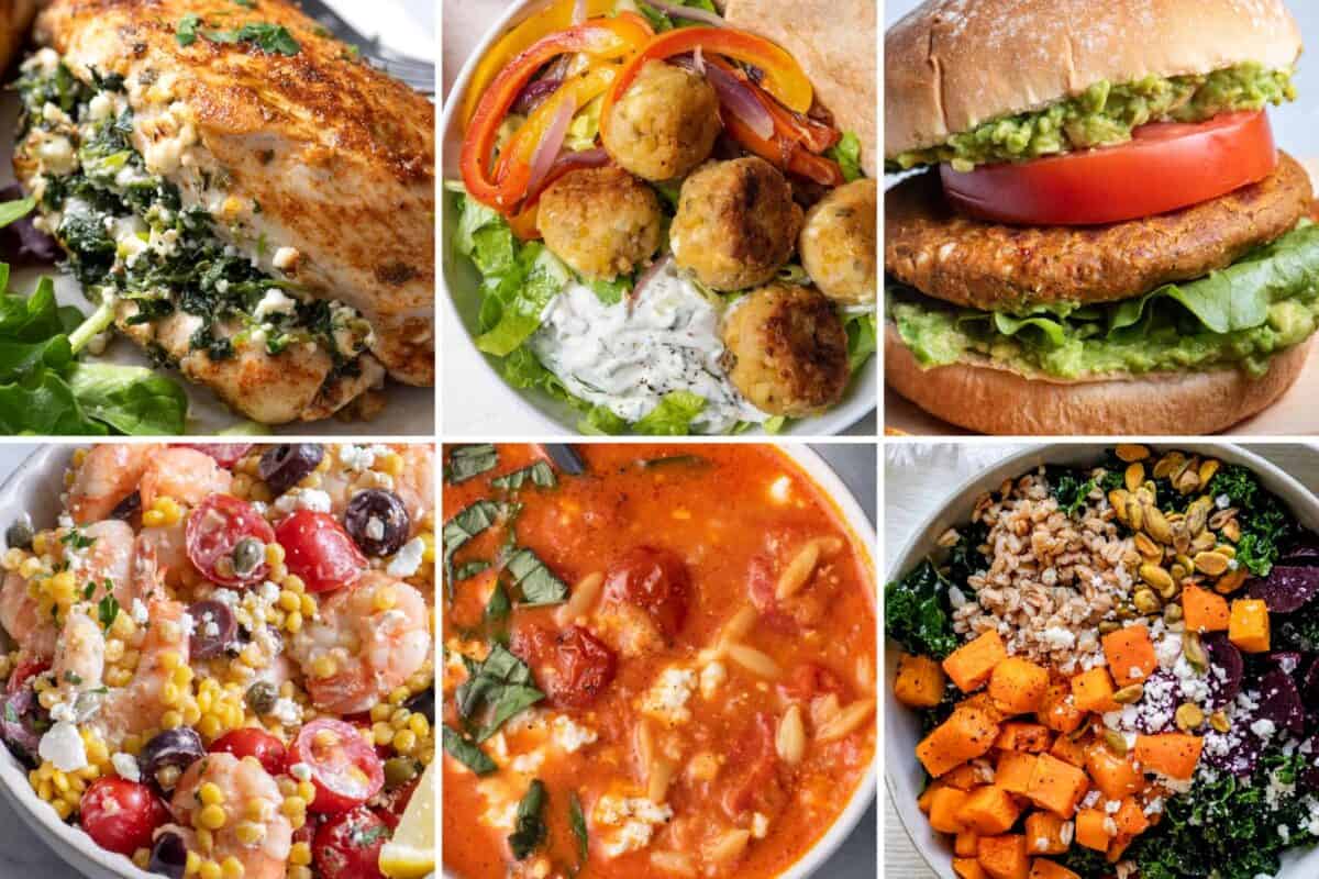 6 image collage of dinner recipes.
