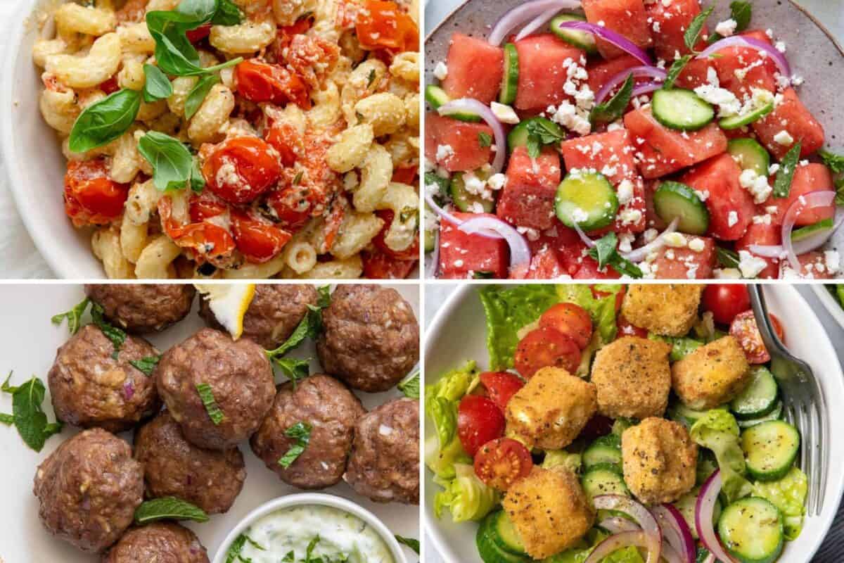 4 image collage of easy recipes with feta.