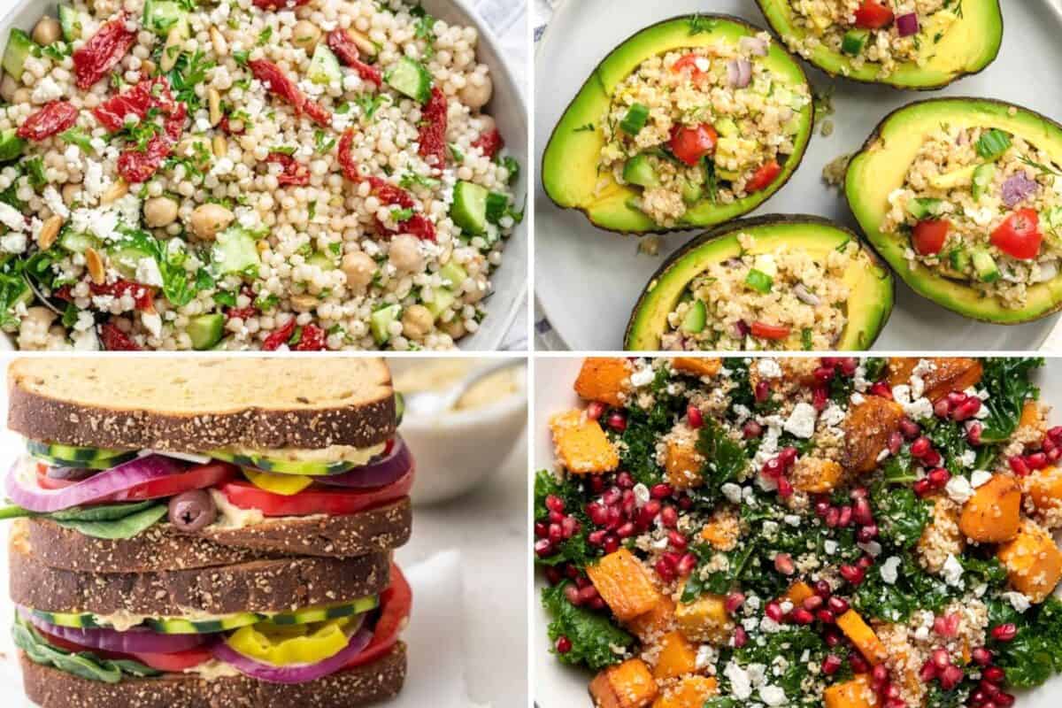 4 image collage of vegetarian recipes.
