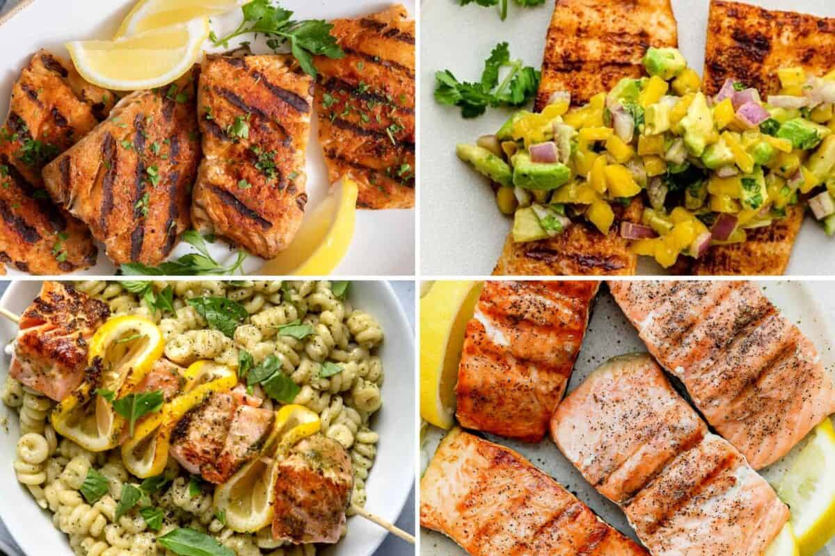 4 image collage of fish recipes for the grill.
