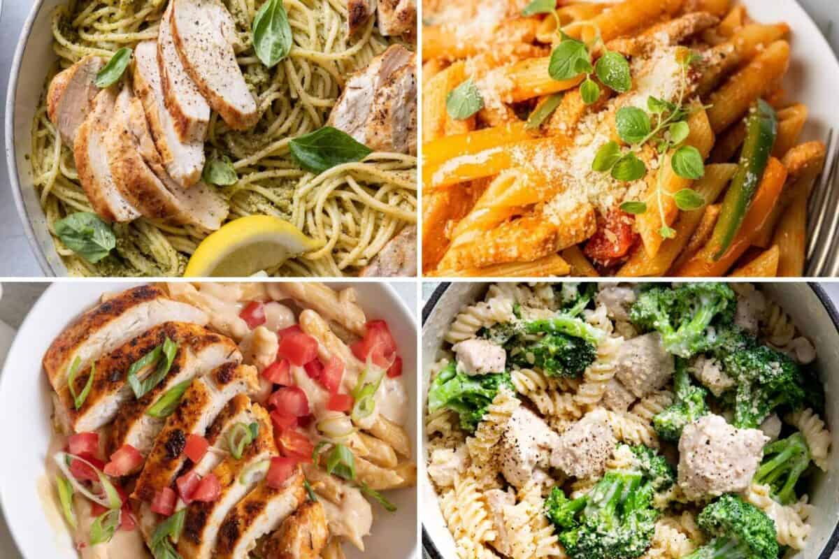 4 image collage of chicken recipes.