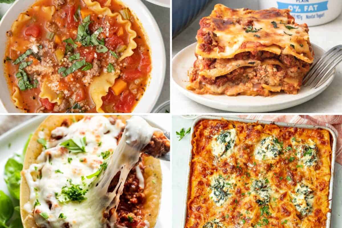 4 image collage of lasagna recipes.