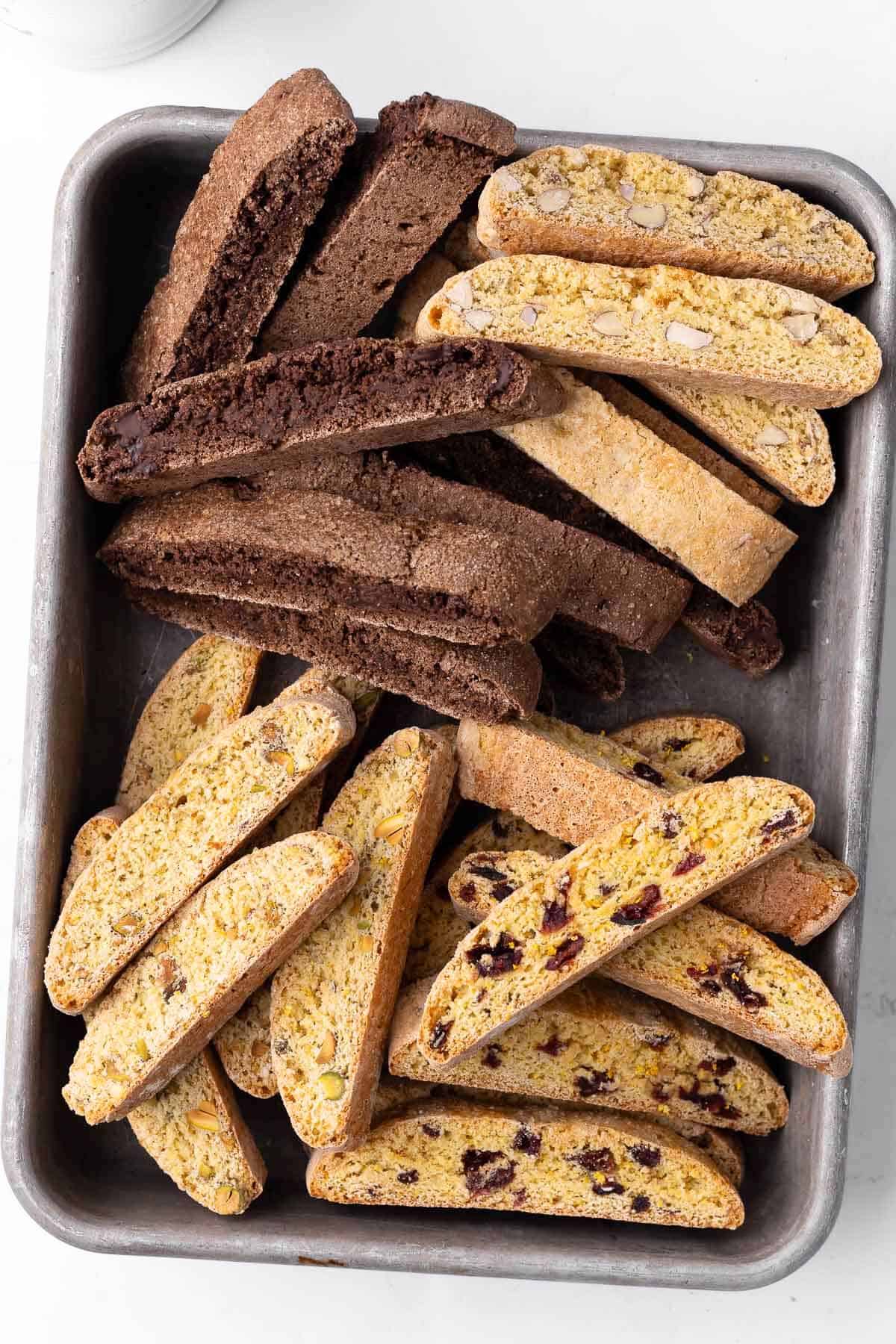 Small tray filled with four different biscotti flavors.