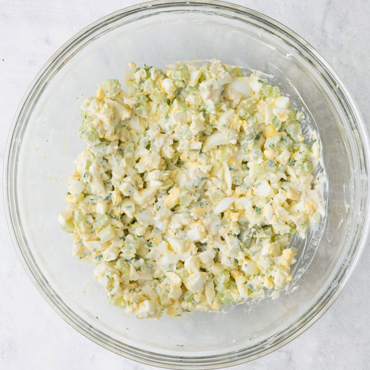 Final healthy egg salad in a bowl.