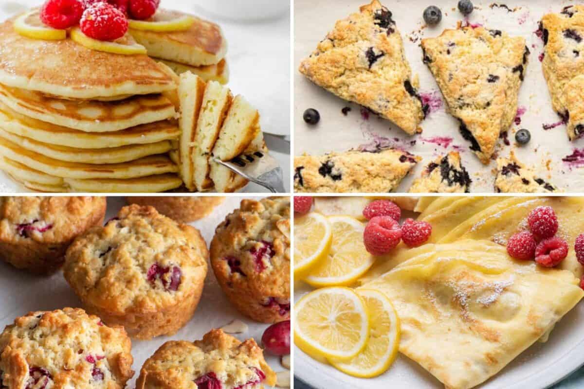 4 image collage of breakfast recipes.