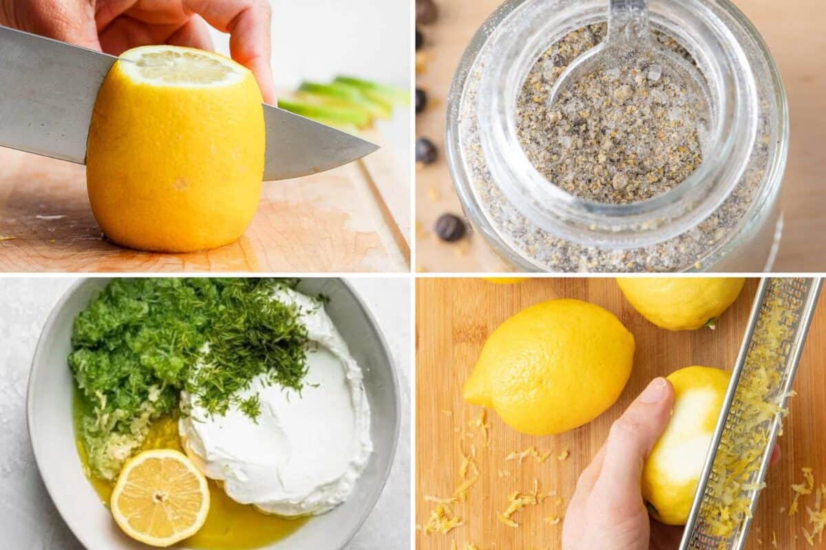 4 image collage of lemon recipe tutorials.