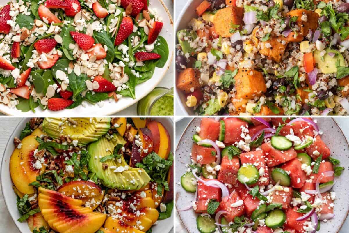 4 image collage of recipes with fruit.
