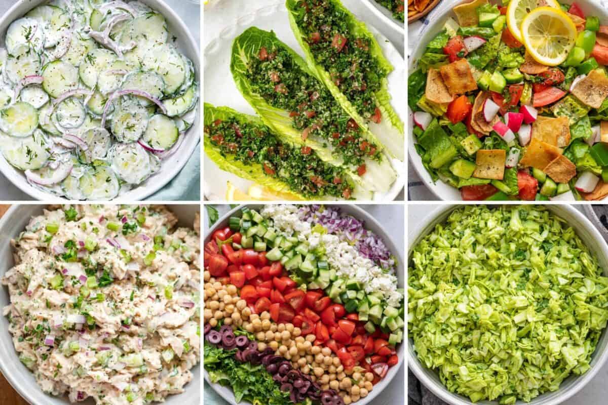 6 image collage of FGF's most popular salad recipes.