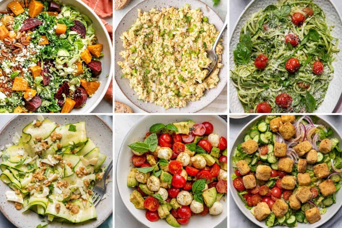 6 image collage of vegetarian recipes.