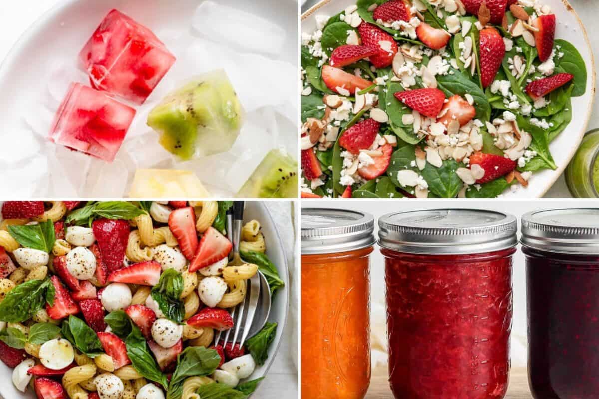 4 image collage of recipes using fresh strawberries.