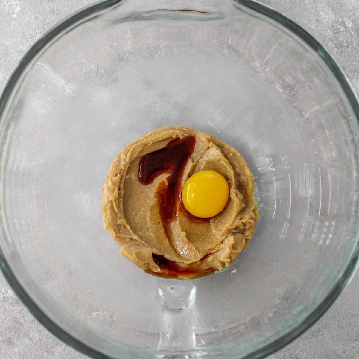 Butter and sugar after creaming together with egg and vanilla added before combining.