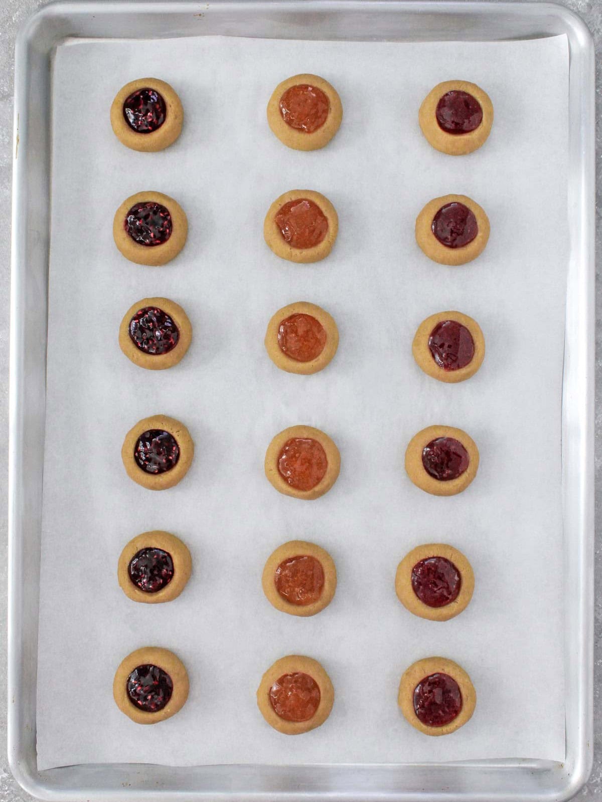 Jam added to cookie dough before baking.