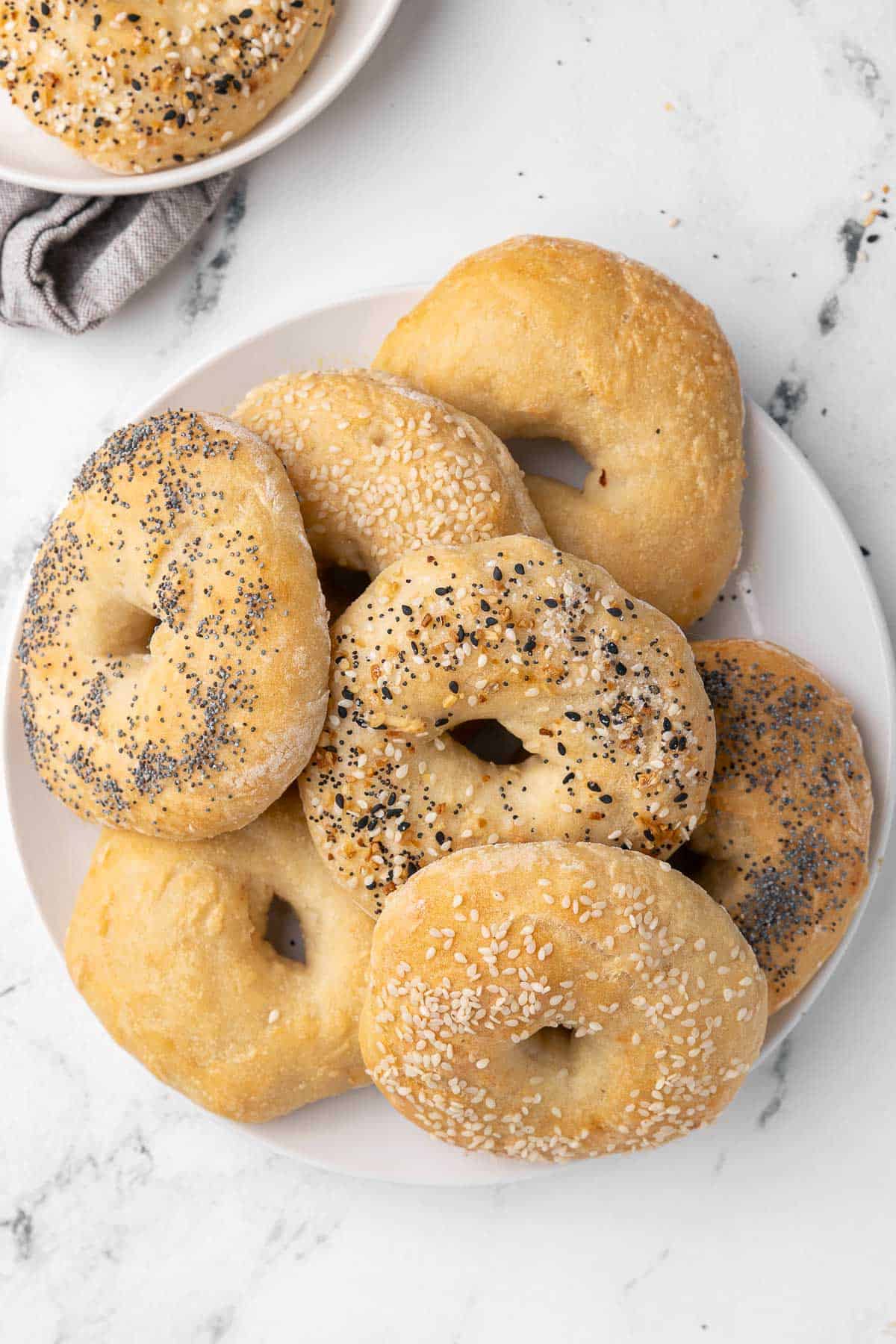 2 ingredient bagels on a round plate.