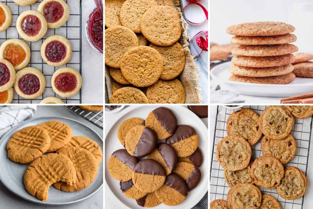 6 image collage of cookie recipes.