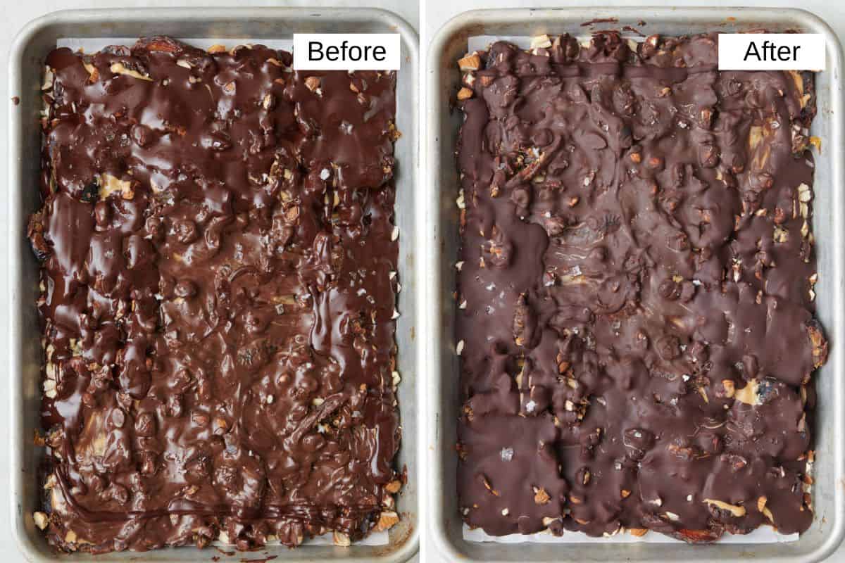 2 image collage before and after chocolate has set.