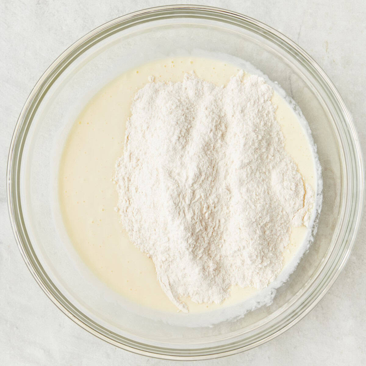 Dry ingredients added before combining.