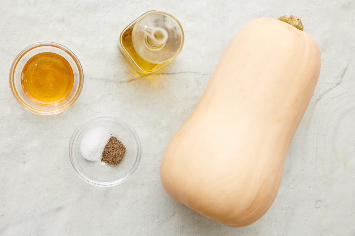 Ingredients for recipe: butternut squash, oil, honey, salt and pepper.