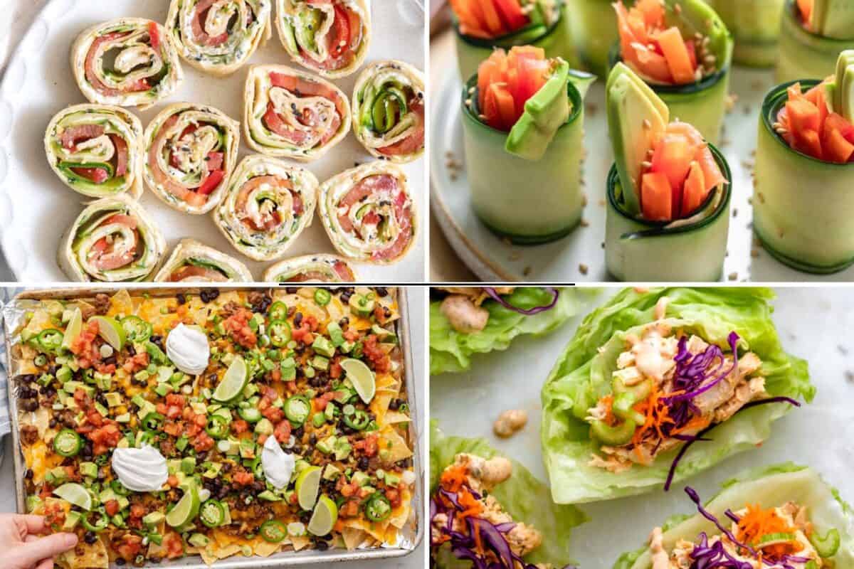 4 image collage of easy to make appetizers.