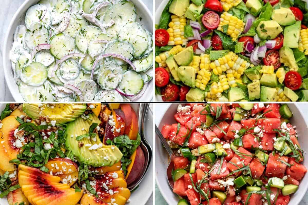 4 image collage of salad recipe ideas for Labor Day.