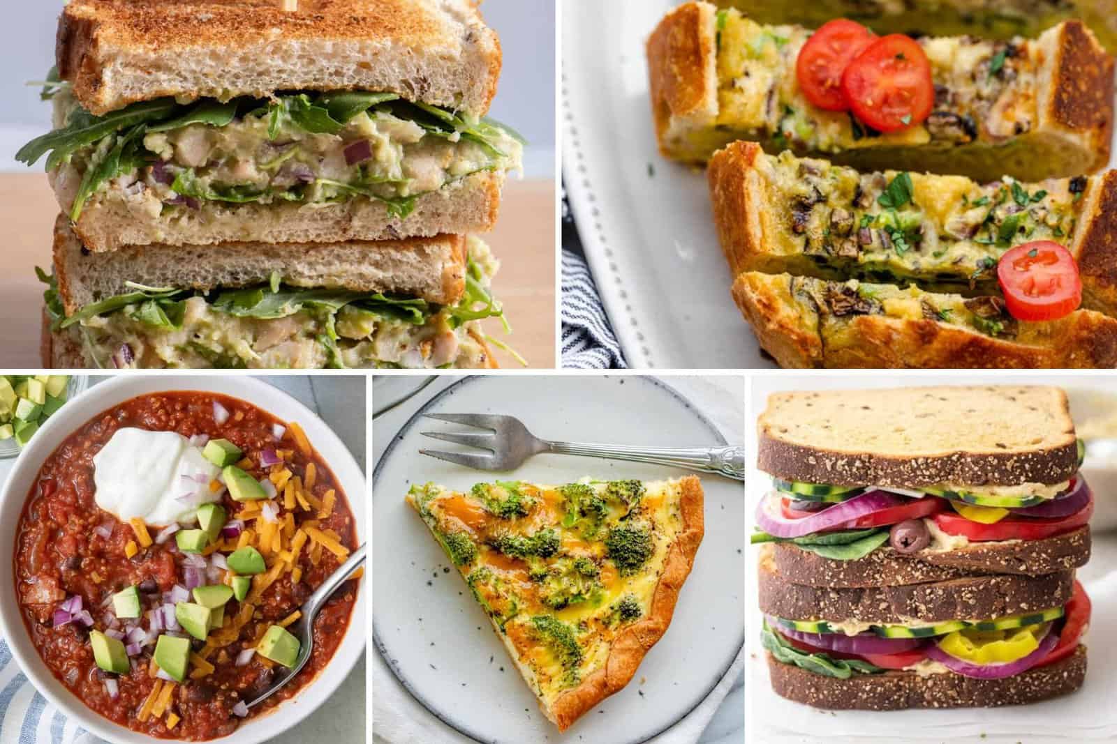 5 image collage of vegetarian recipes perfect for meal prepping.