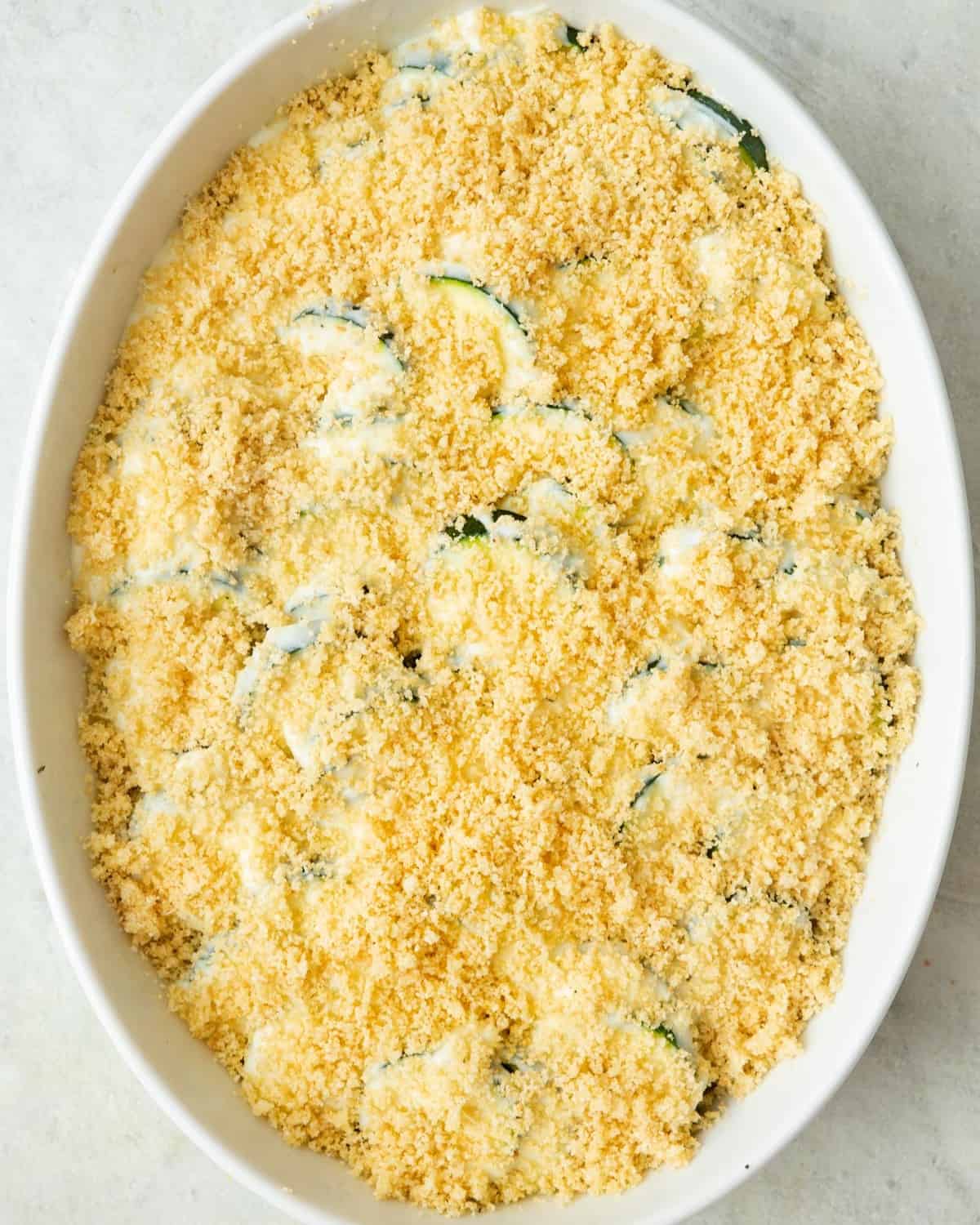 Topping sprinkled over before baking.