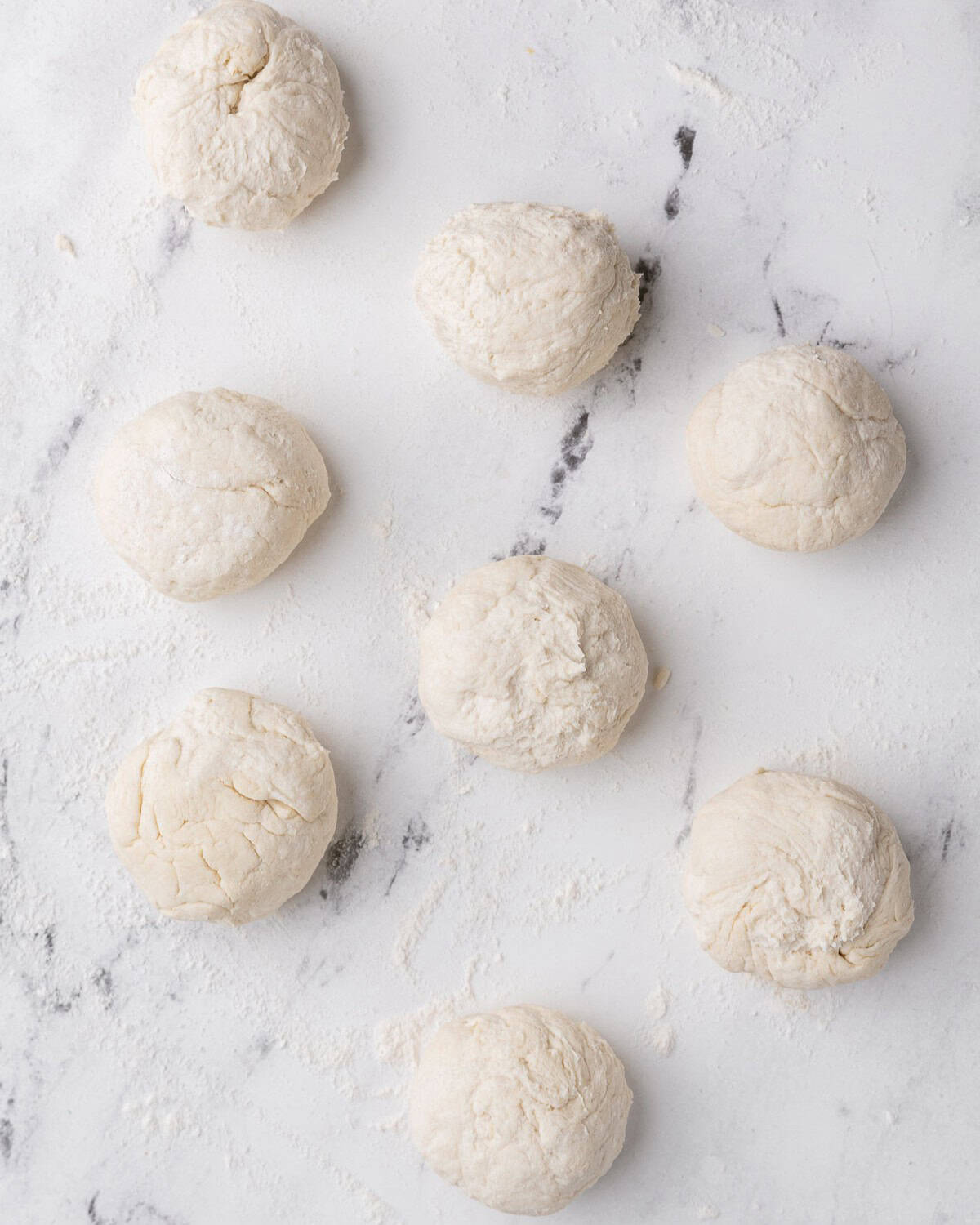 Dough after resting 10 minutes cut into 8 equal pieces.