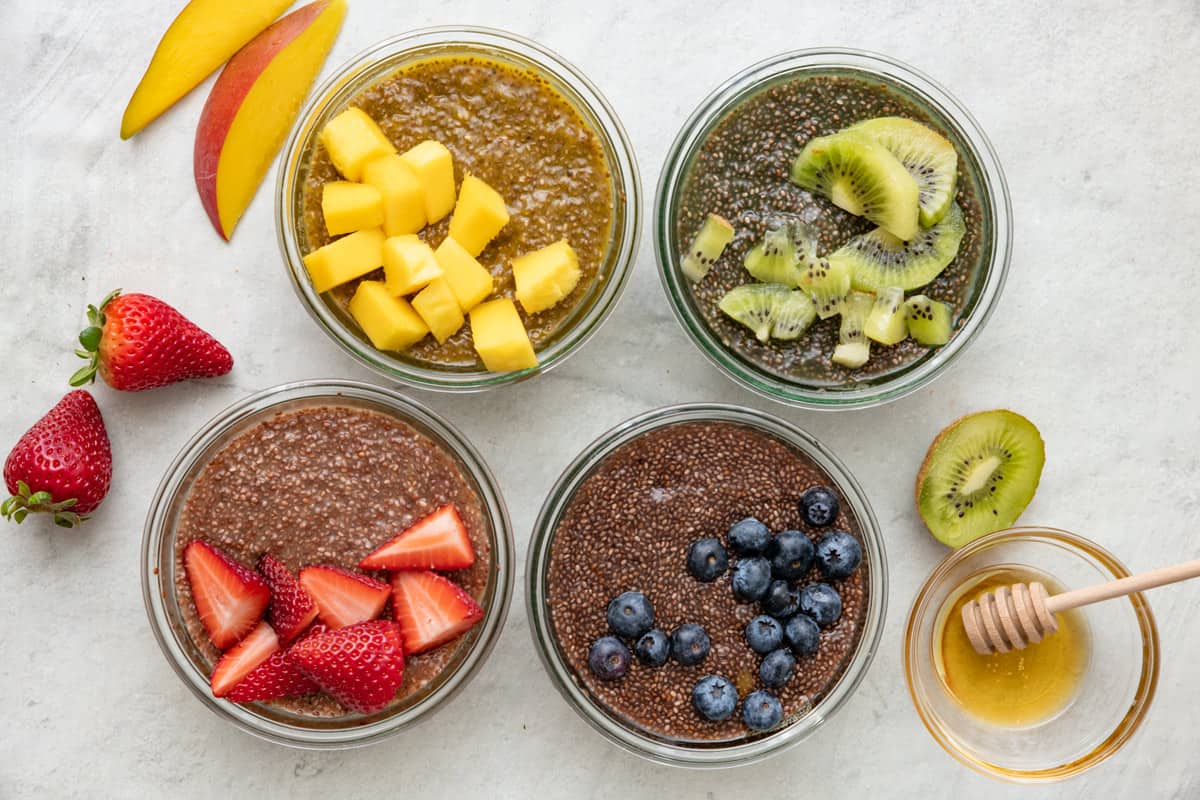 Chia jello shown in 4 weck jars