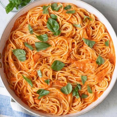 Creamy roasted red pepper pasta.