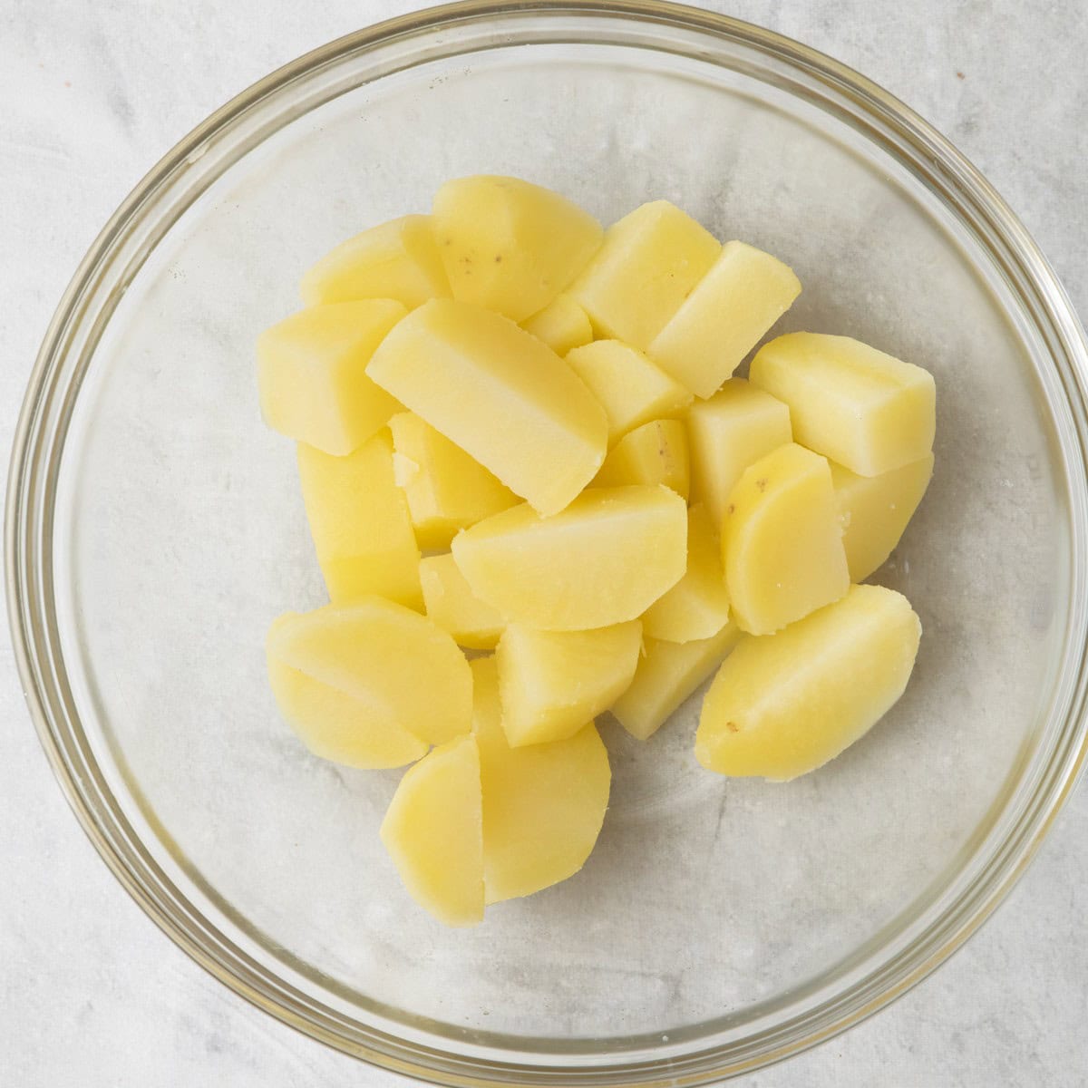 Potato chunks in bowl.