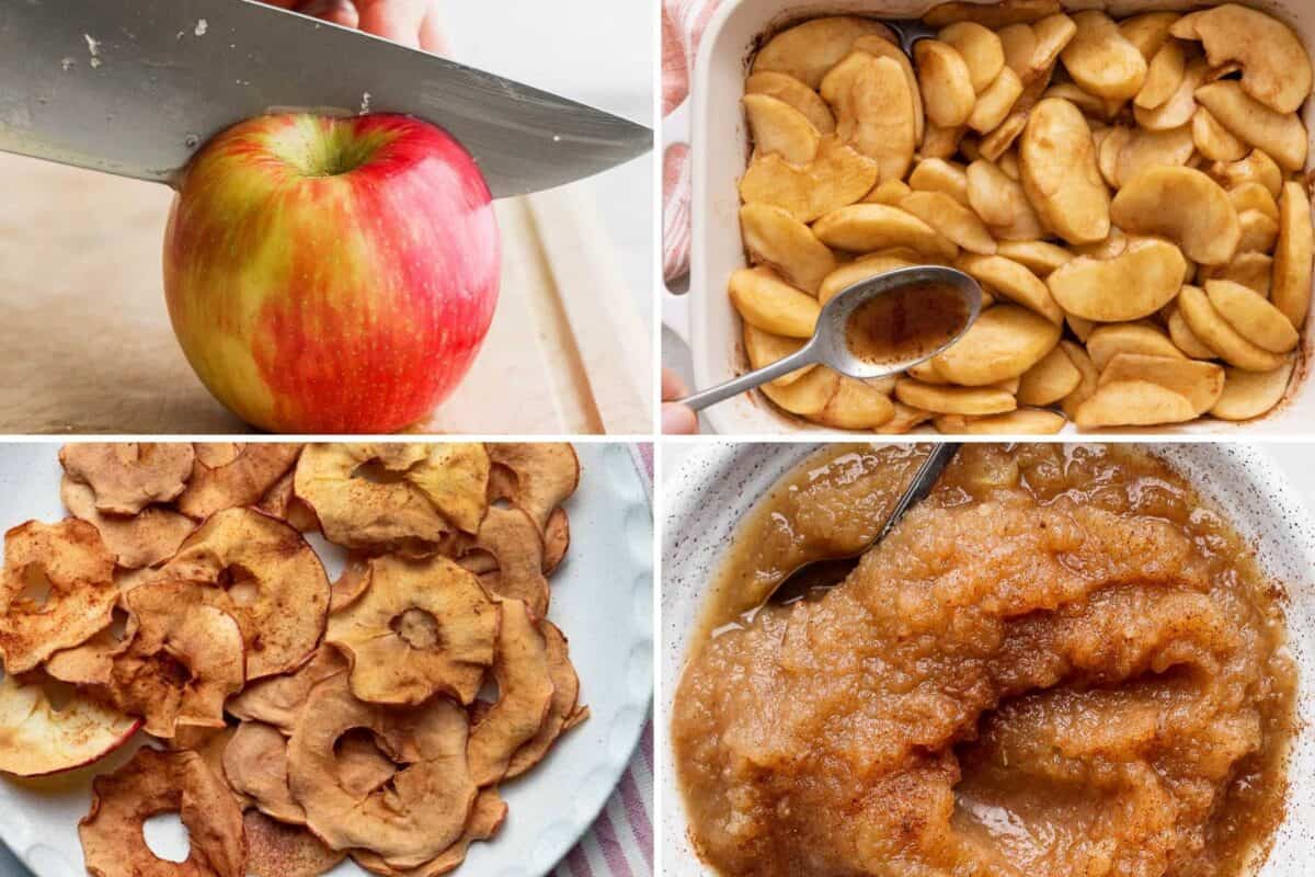 4 image collage basic apple recipes.