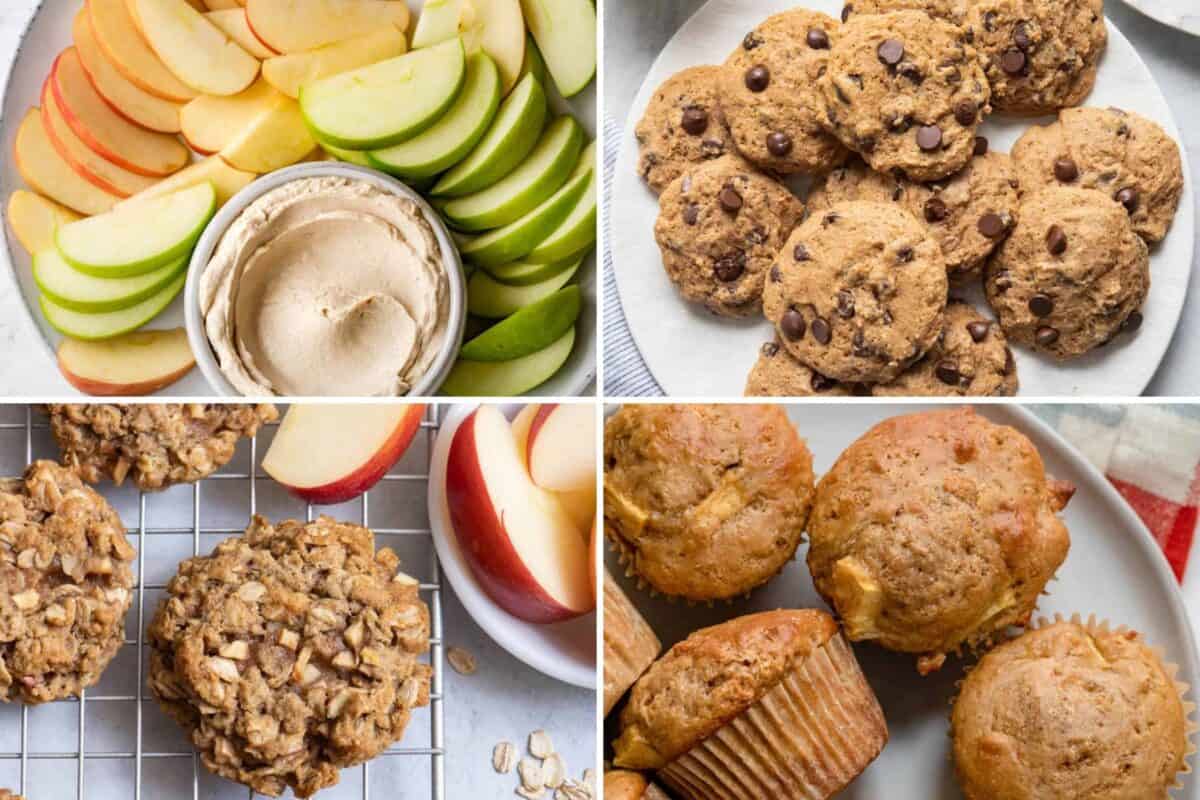 4 image collage of kid friendly snack recipes.