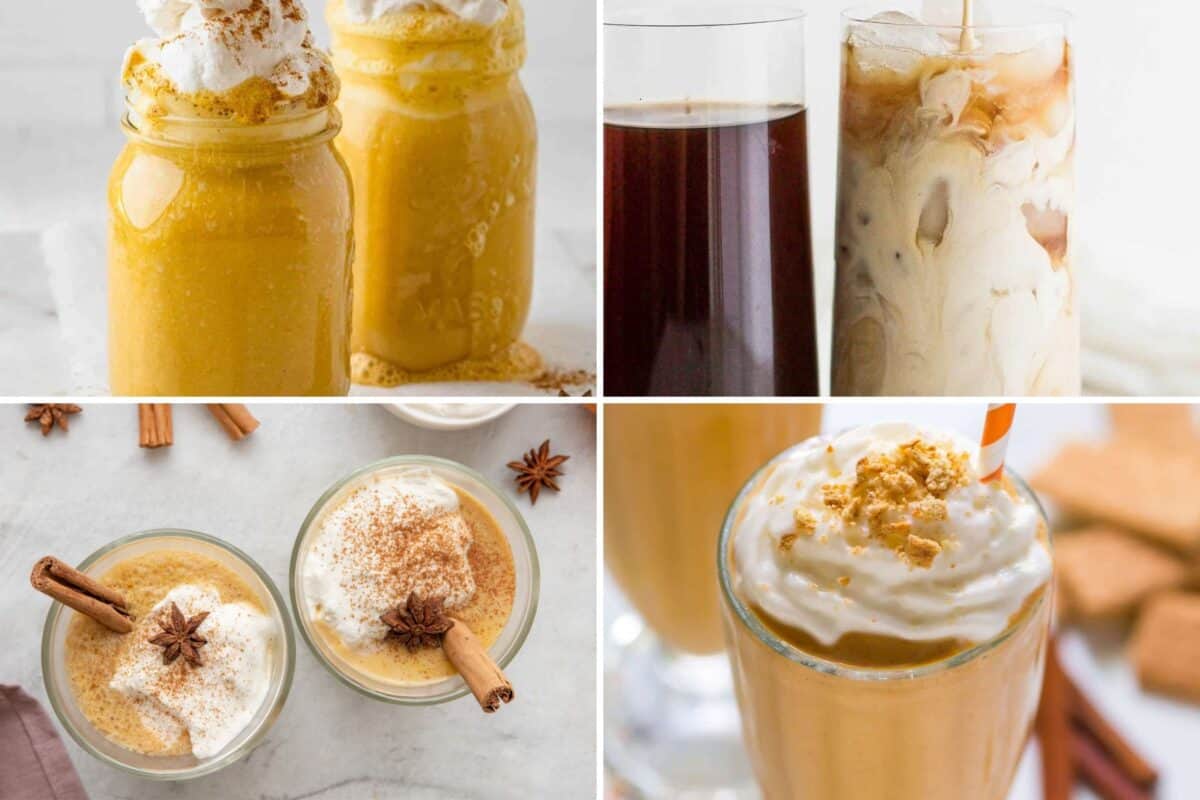 4 image collage of drink recipes.