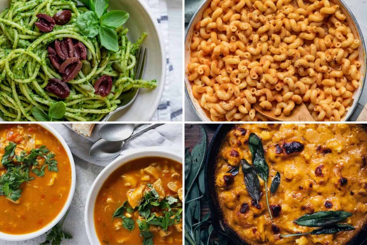 4 image collage of dinner recipes with pumpkin.