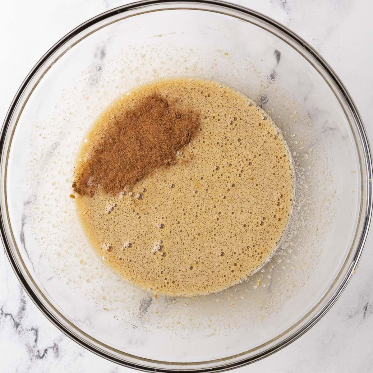 After mixing with cinnamon, ginger, nutmeg, clove, and salt added, before combined.