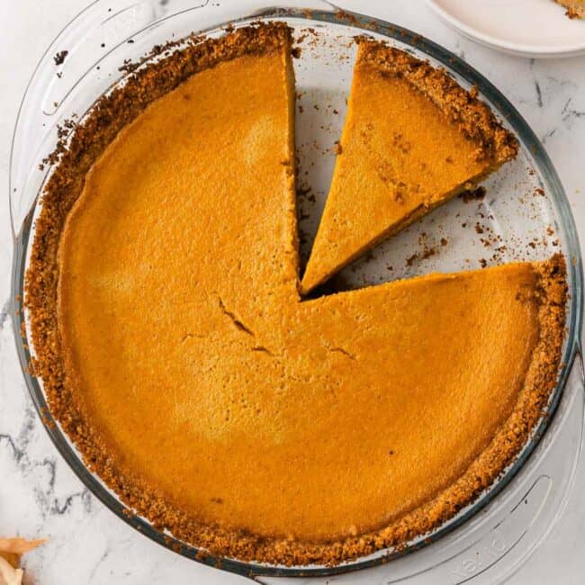 Pumpkin pie with graham cracker crust.