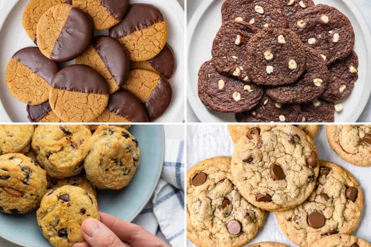 4 image collage of recipes with chocolate.
