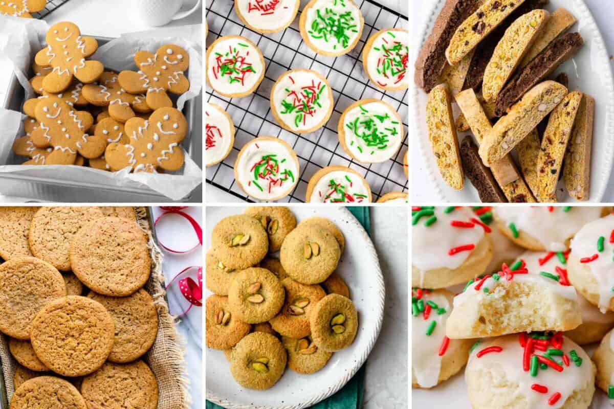 6 image collage of classic Christmas cookies.