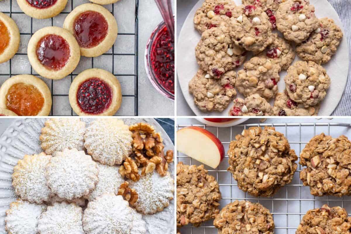 4 image collage of holiday cookies.