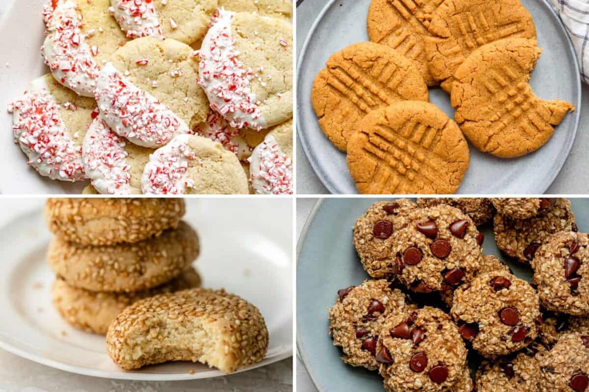 4 image collage of quick and easy christmas cookie recipes.