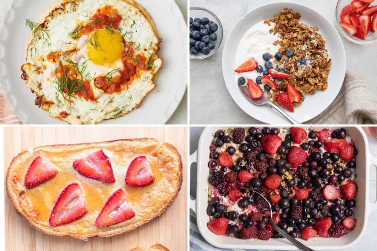4 image collage of viral breakfast recipes.