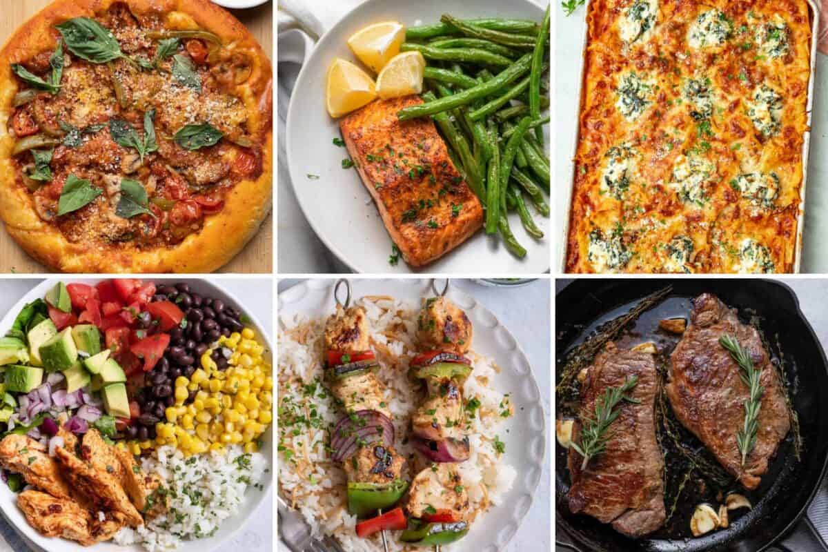 6 image collage of popular dinner recipes.
