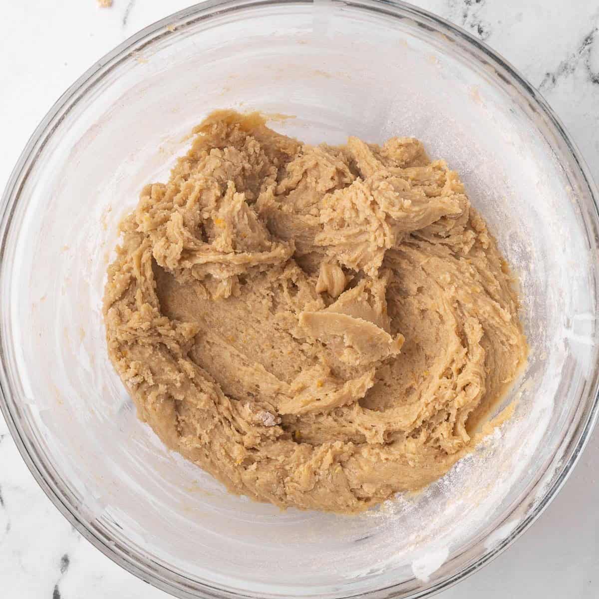 After folding wet and dry ingredients together.